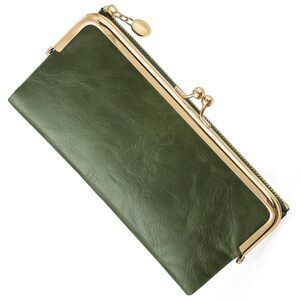 9246 Vintage Wallets Large Bifold Kiss Lock Wallet Leather Zip Clutch Coin